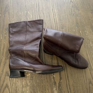 Markon Sharra Riding Boots Women Sz 10M Brown Leather Tapered Mid-Calf Boho Chic